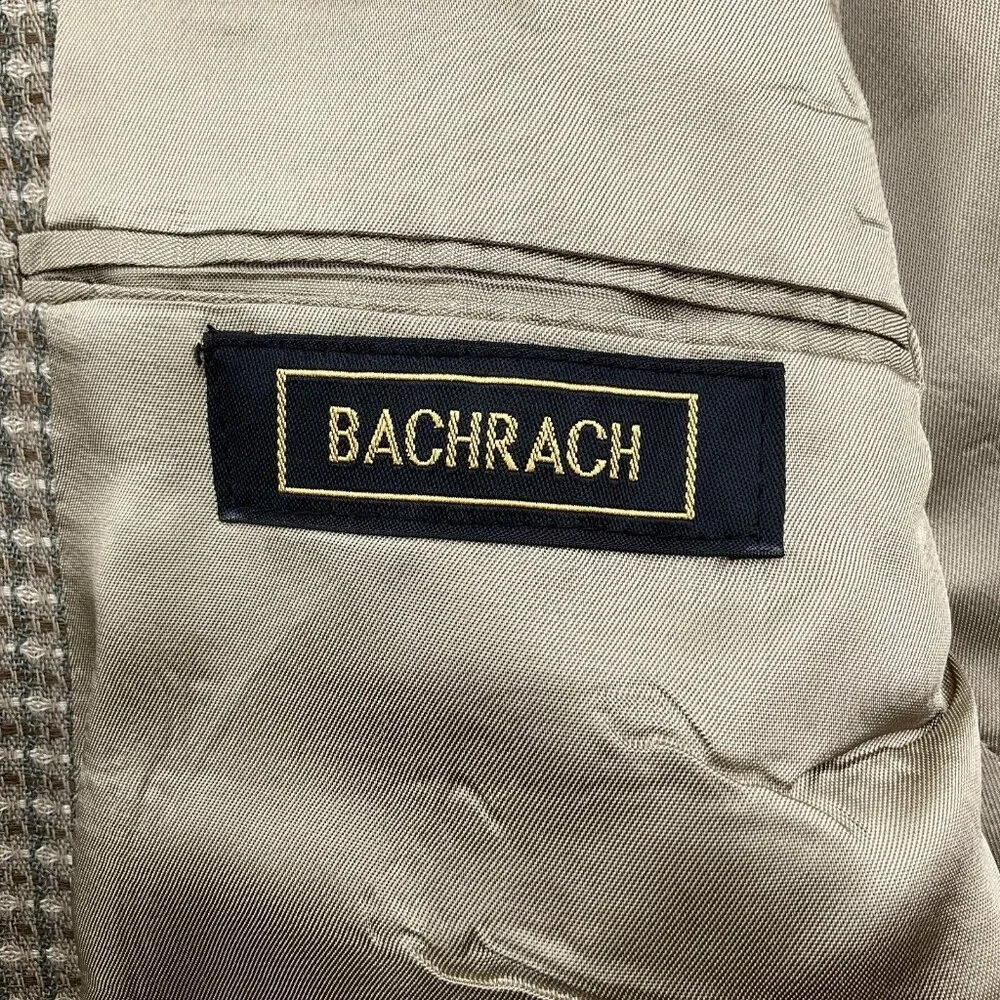 Bachrach Blazer Men 42L Beige‎ Gray Check Woven Classic Jacket Wool Canada VTG